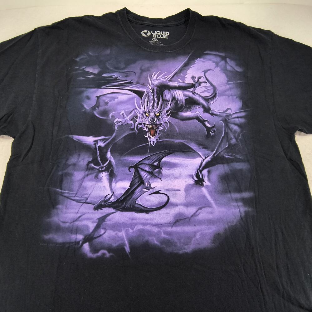 Liquid Blue Dragon Short Sleeve Graphic Shirt Mens Size 2XL Black Purple